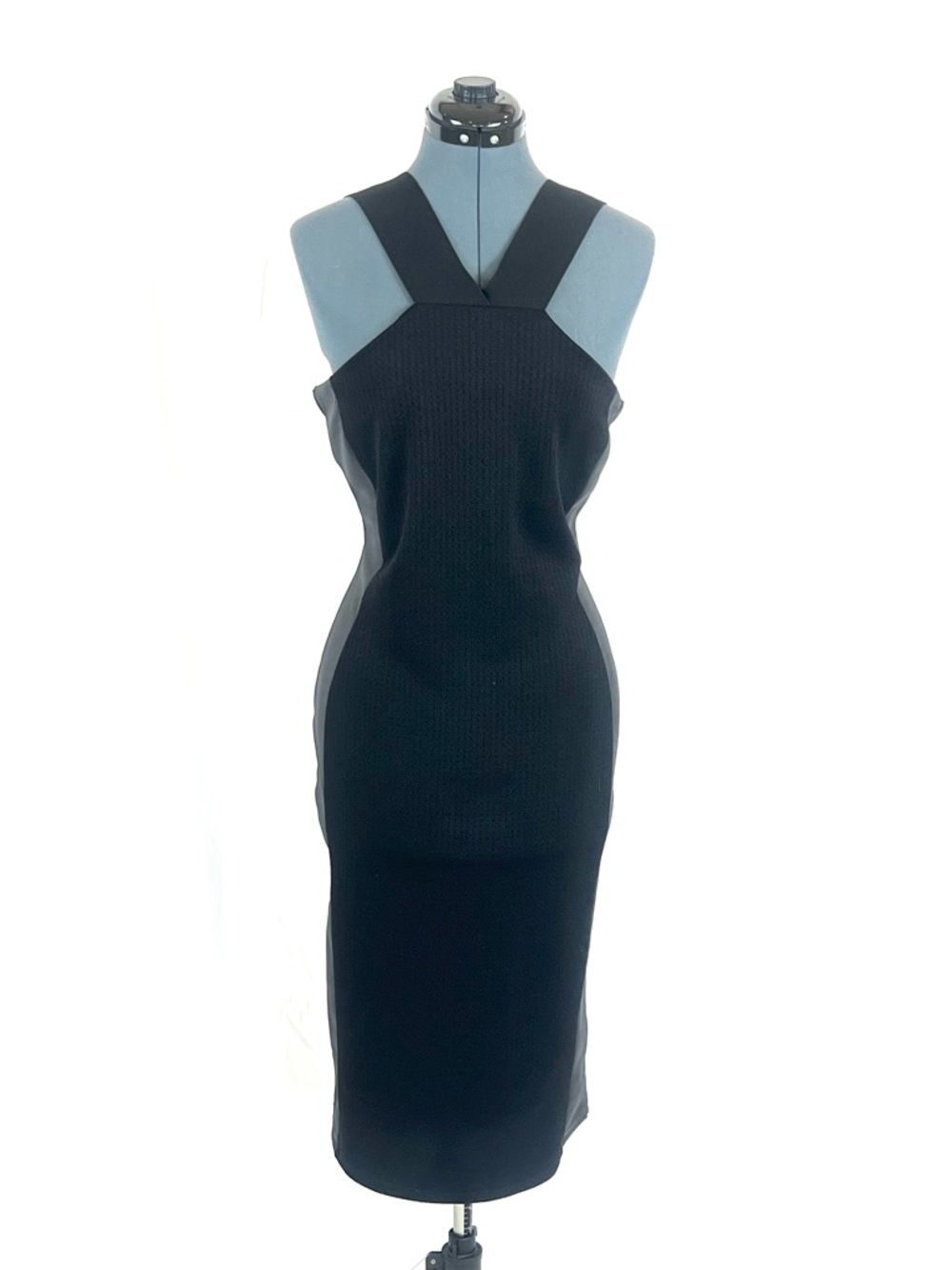 River Island black, faux leather blocking dress 16 151
